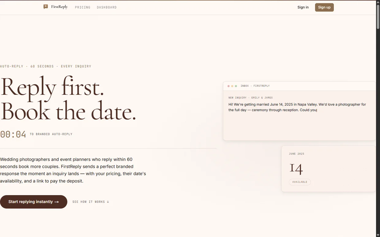 FirstReply — a real app built with Velra