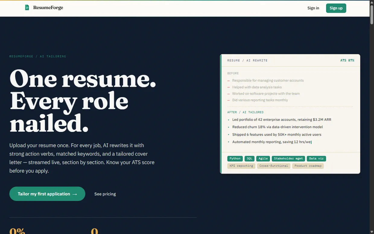 ResumeForge — a real app built with Velra